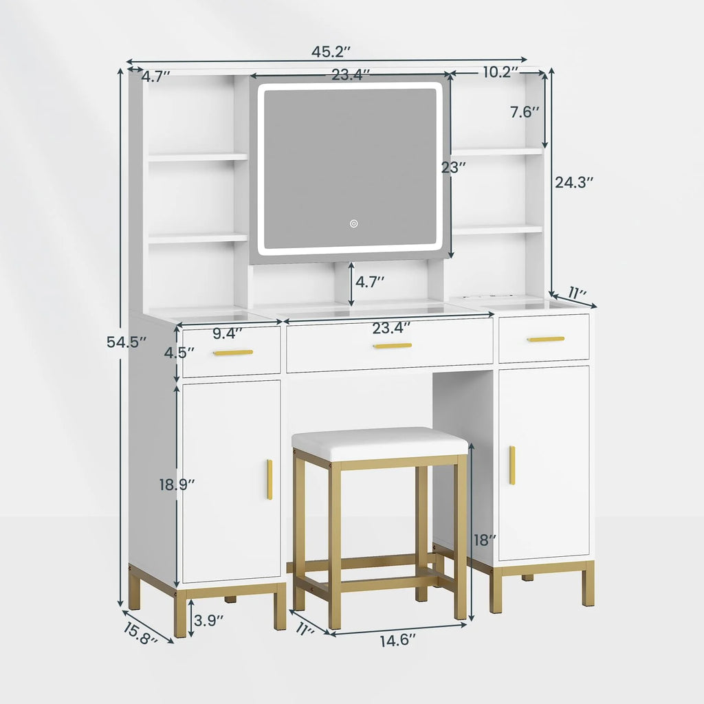 White Vanity Set with Lighted Mirror and Charging Station S7172
