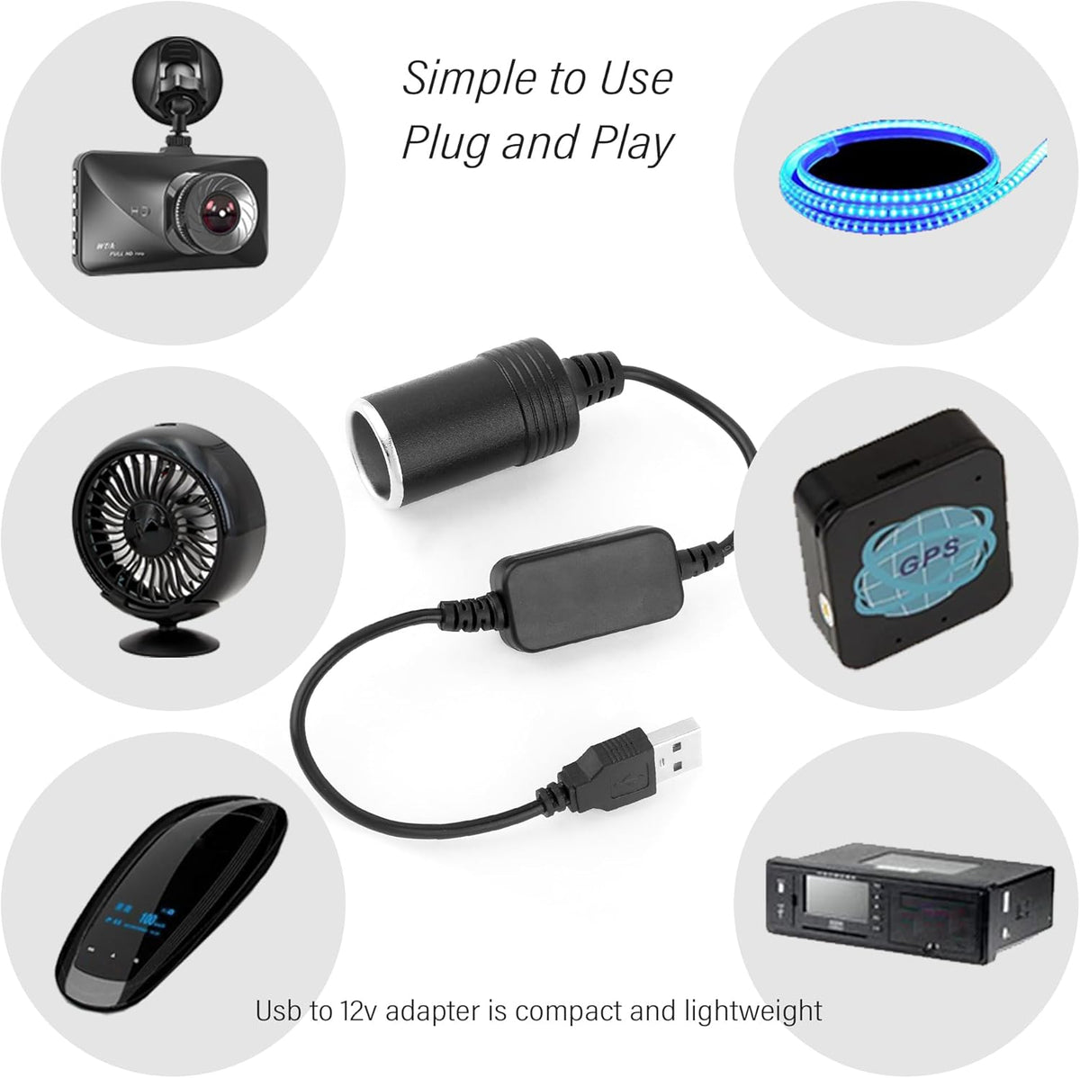 2PCS USB to Cigarette Lighter Adapter 12V Q64864
