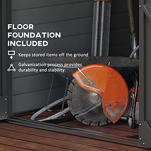 Gray Steel Outdoor Storage Shed with Foundation Kit and Lockable Doors C33091