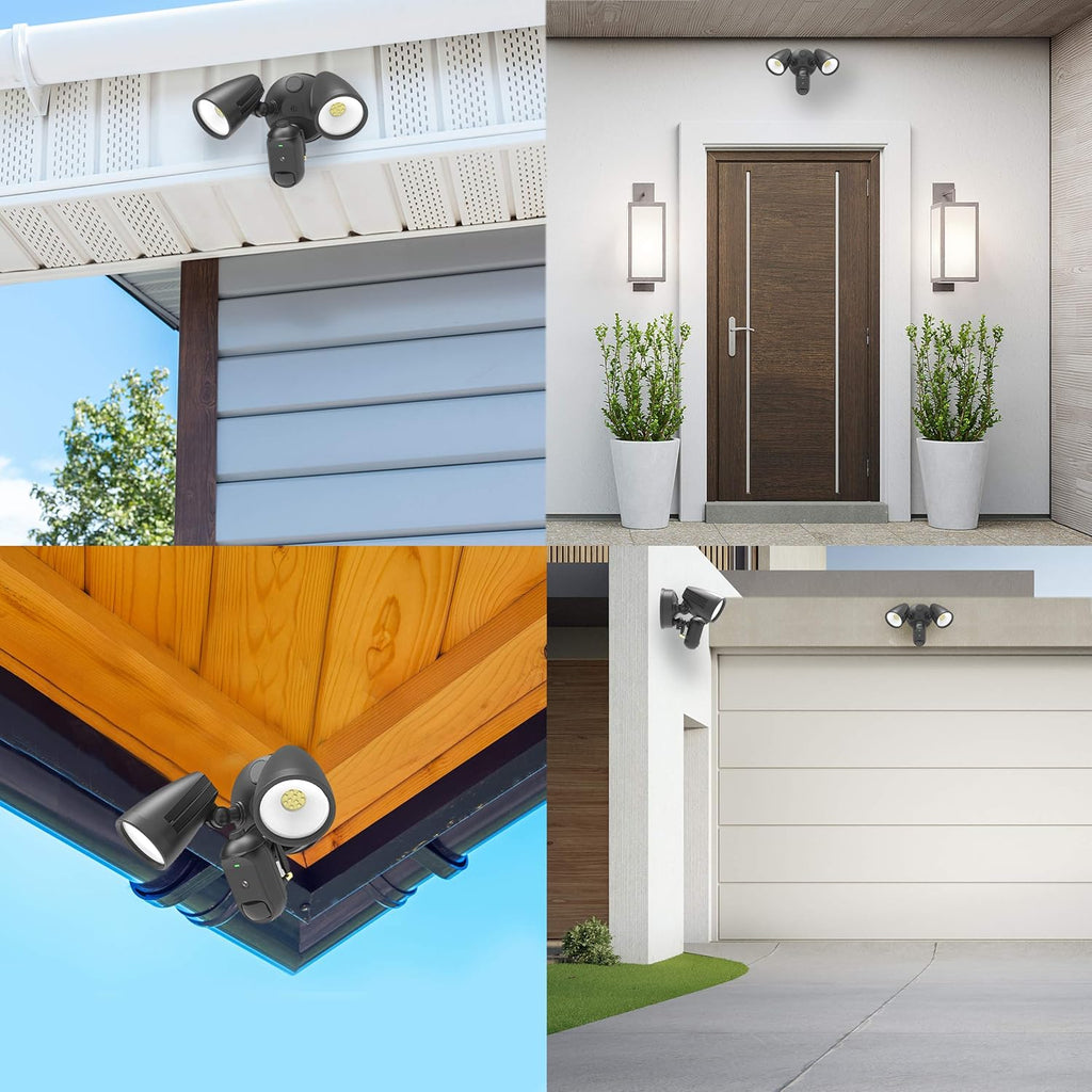 Floodlight Camera Hardwired Motion Sensor Outdoor Light 1080P WiFi IP65 Waterproof P2208
