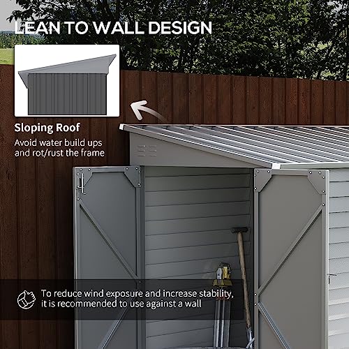 Gray Steel Outdoor Storage Shed with Foundation Kit and Lockable Doors C33091