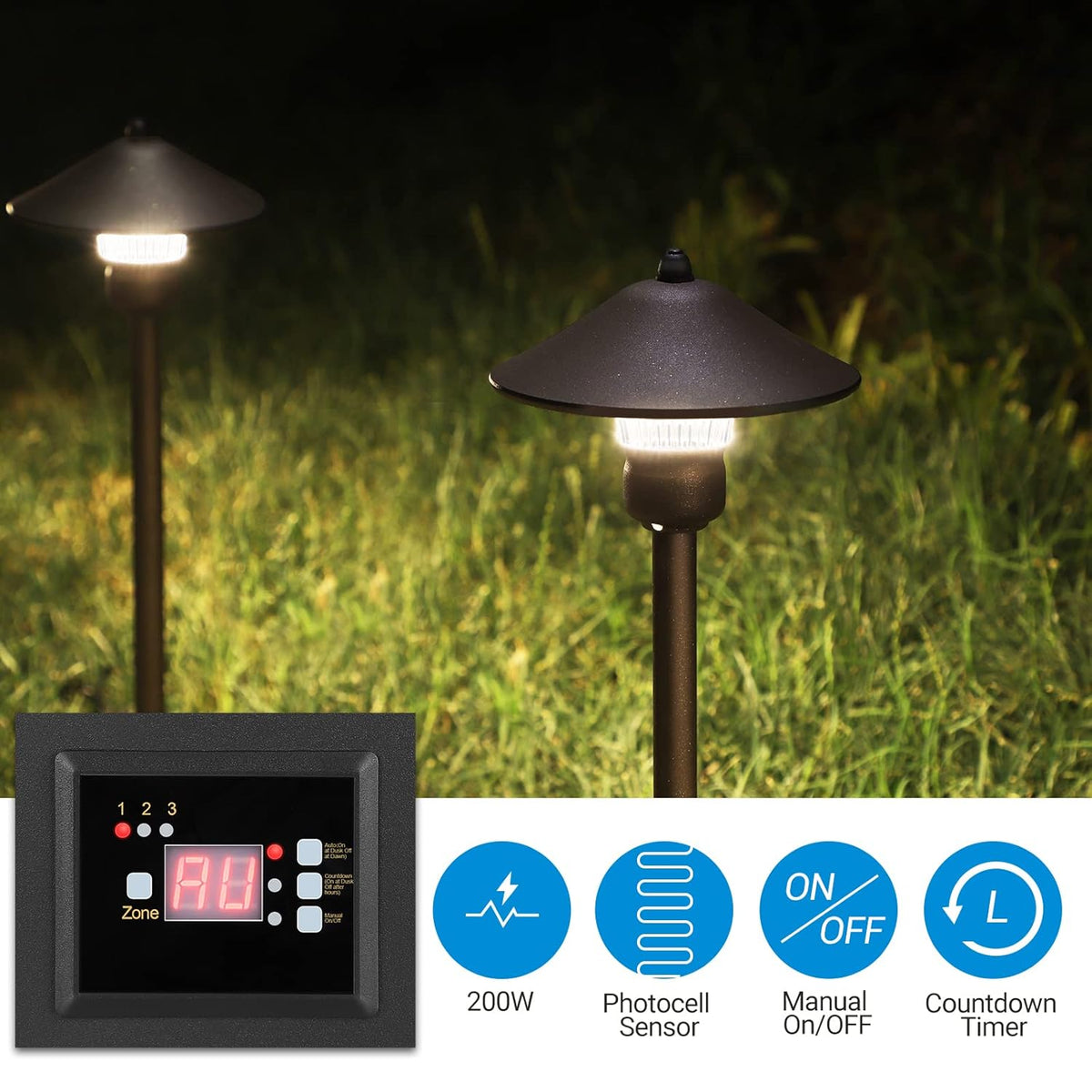 200W Low Voltage Landscape Transformer with Timer and Photocell Sensor X3031