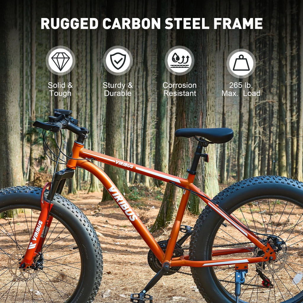 26 Fat Tire Mountain Bike with Front Suspension 21 Speeds Disc Brakes Orange S37064