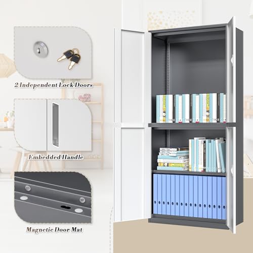 Metal Storage Cabinet with 4 Lock Doors and 4 Adjustable Shelves, 74" Tall Rolling Cabinet M1827