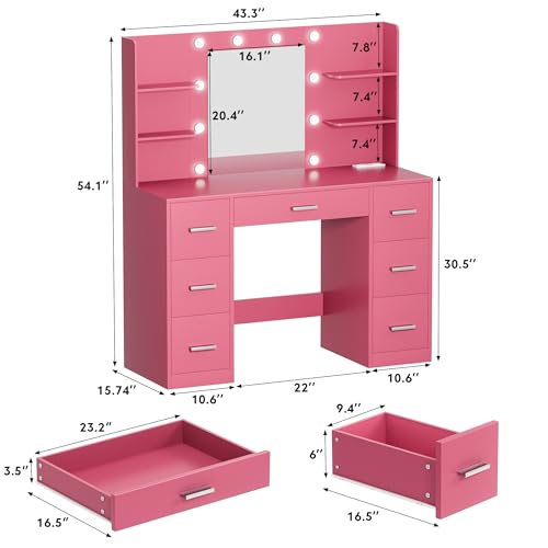 Black Vanity Desk with LED Lighted Mirror and 7 Drawers K295