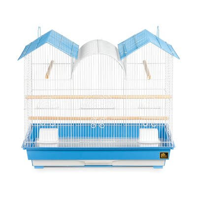 Blue and White Plastic Pointed Table Top Bird Cage with Perch S5940
