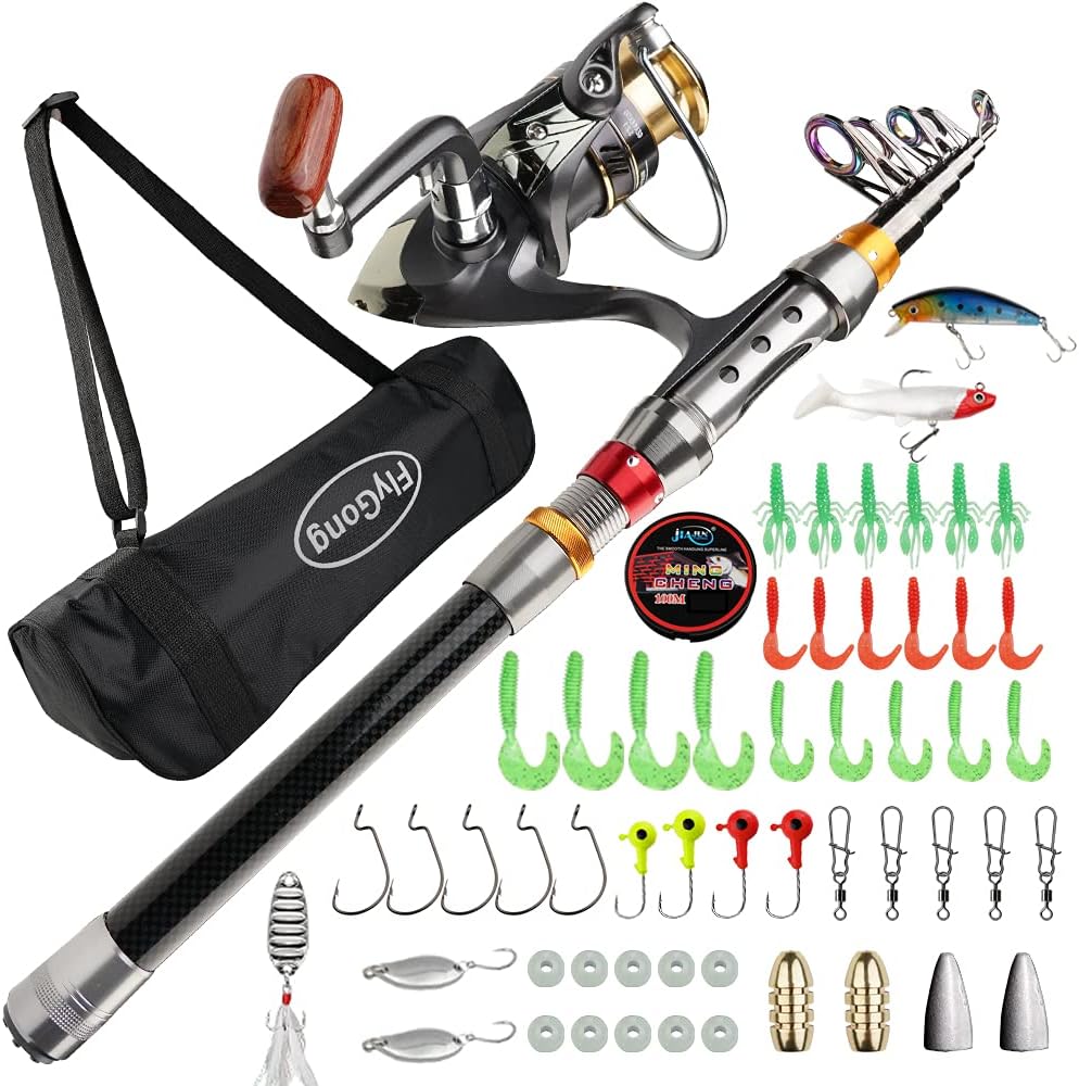 Telescopic Fishing Rod Combos with Spinning Reels and Carrier Bag W800