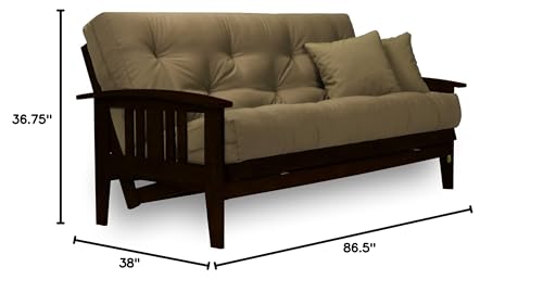 Large Queen Size Espresso Finish Wood Futon Frame with Mattress X58490