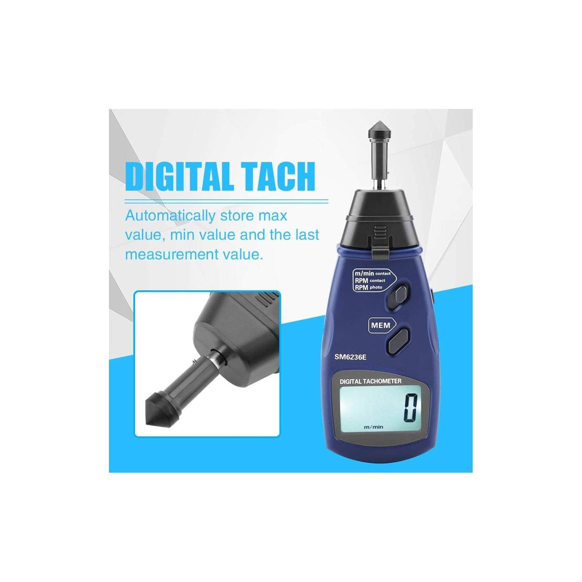 Digital Tachometer LCD Rotation Speed Meter Pack of 2 W3710