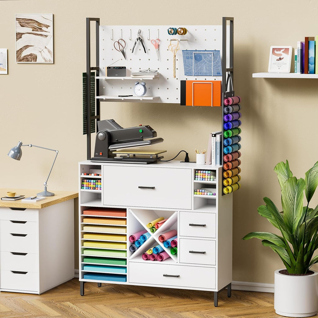 Craft Organizers and Storage Cabinet with Power Outlet, Pegboard, Vinyl Holders E579937