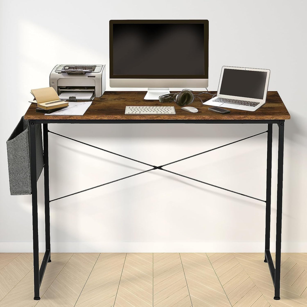 Brown 47 Inch Wooden Writing Desk with Storage Bag W7524