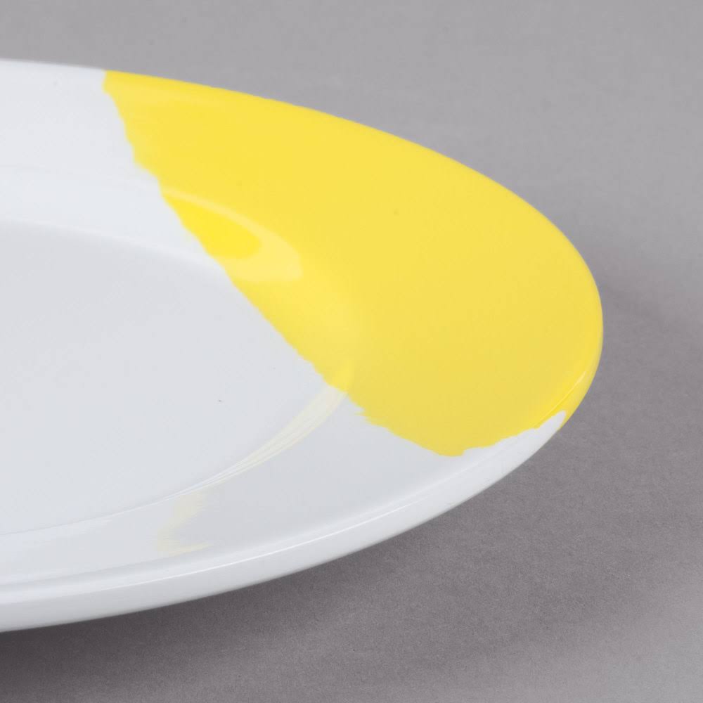 White Yellow Wide Rim Round Melamine Plate I52997
