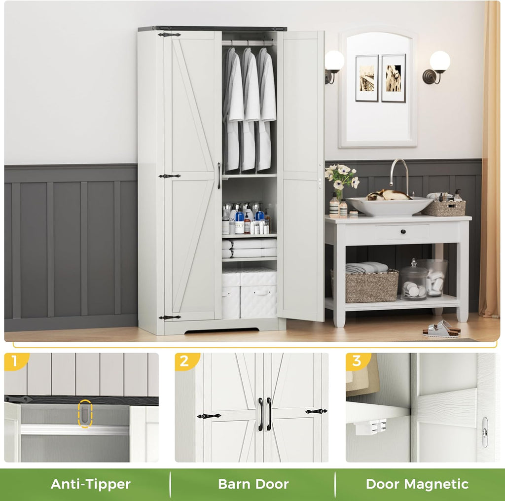 White 72" Wardrobe Closet with Doors J96740