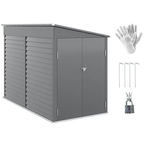 Gray Steel Outdoor Storage Shed with Foundation Kit and Lockable Doors C33091