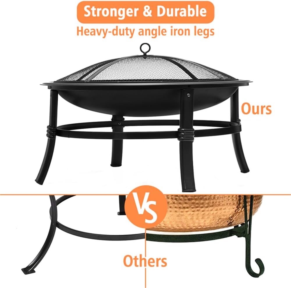 26 inch Wood Burning Fire Pit Bowl with Spark Screen Z6224