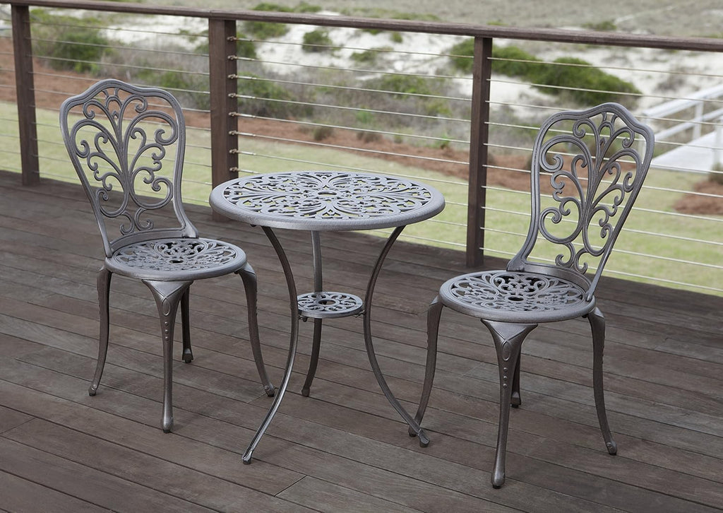Cast Aluminum 3-Piece Bistro Set Two Chairs & Table Antique Bronze Finish F945