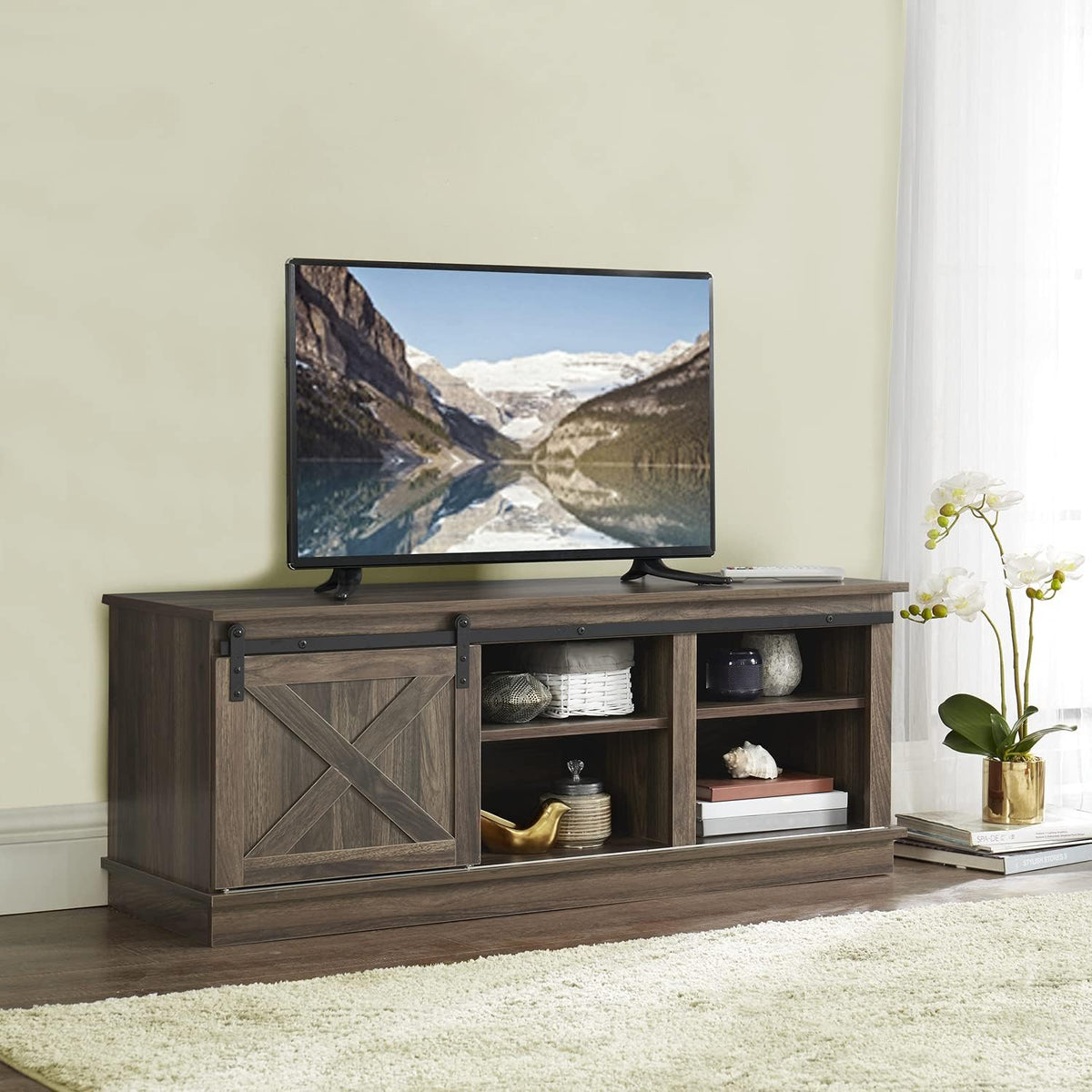 Black Sliding Barn Door TV Stand with Storage Cabinet L29117