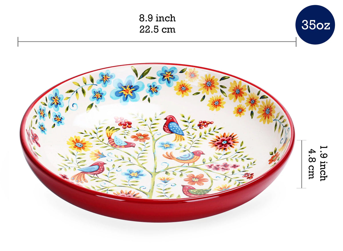Red Ceramic 35oz Dinner Bowls, Set of 4 D59463