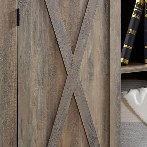 Tall Storage Cabinet Bookcase with Sliding Barn Door and Adjustable Shelf P10875