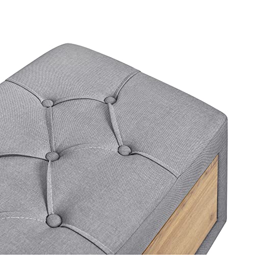 Gray Upholstered Wooden Storage Ottoman Bench with 2 Drawers T996