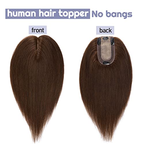 100% Real Human Hair Toppers Silk Base Clip in Hair Toppers 6 inch 27g Medium Brown T259347