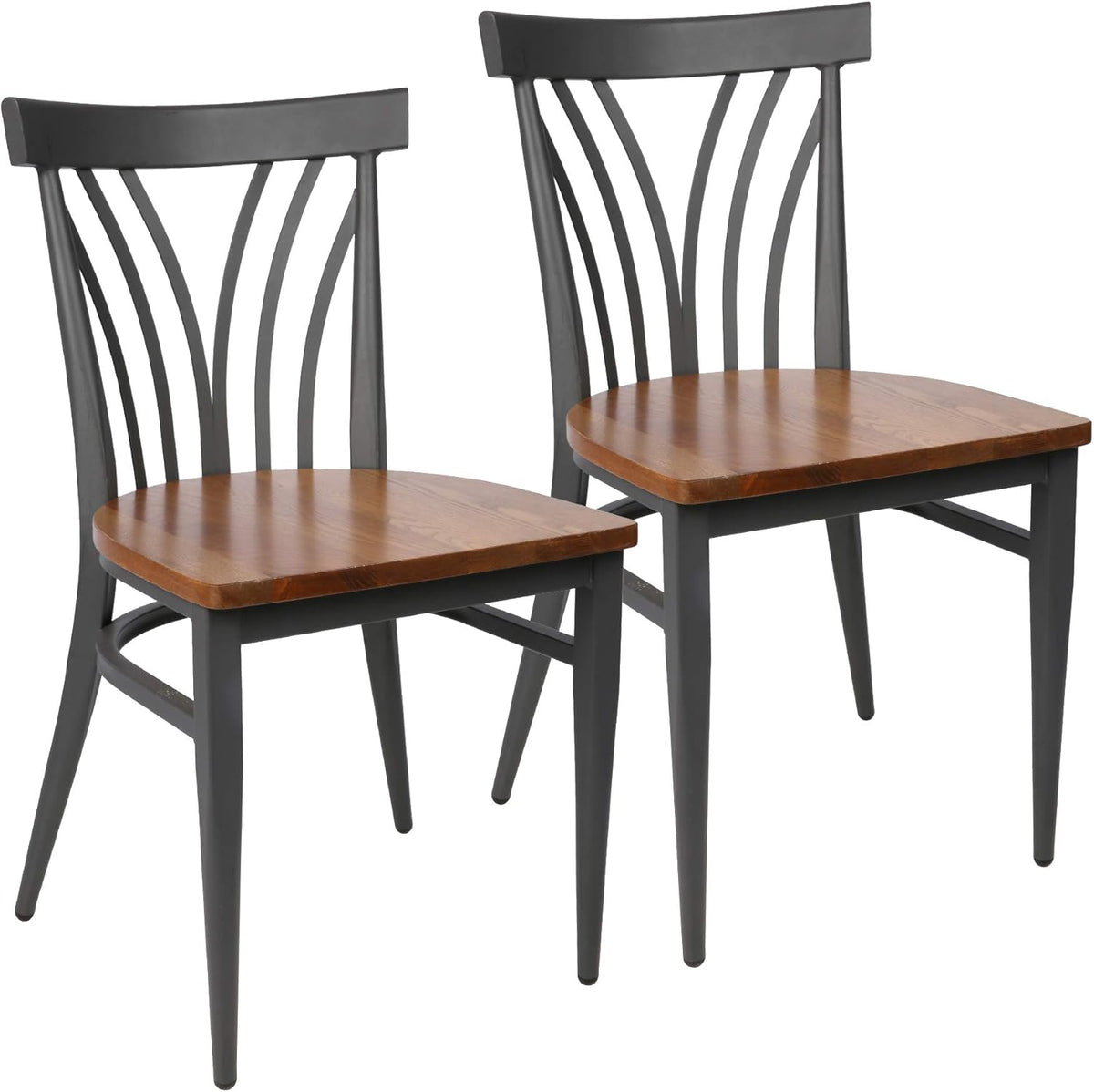 Set of 2 Metal Stackable Dining Chairs with Wood Seat S843771