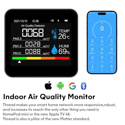 9-in-1 Indoor Air Quality Monitor Detects PM2.5 PM1.0 PM10 CO2 CO TVOC HCHO Temperature Humidity T23938