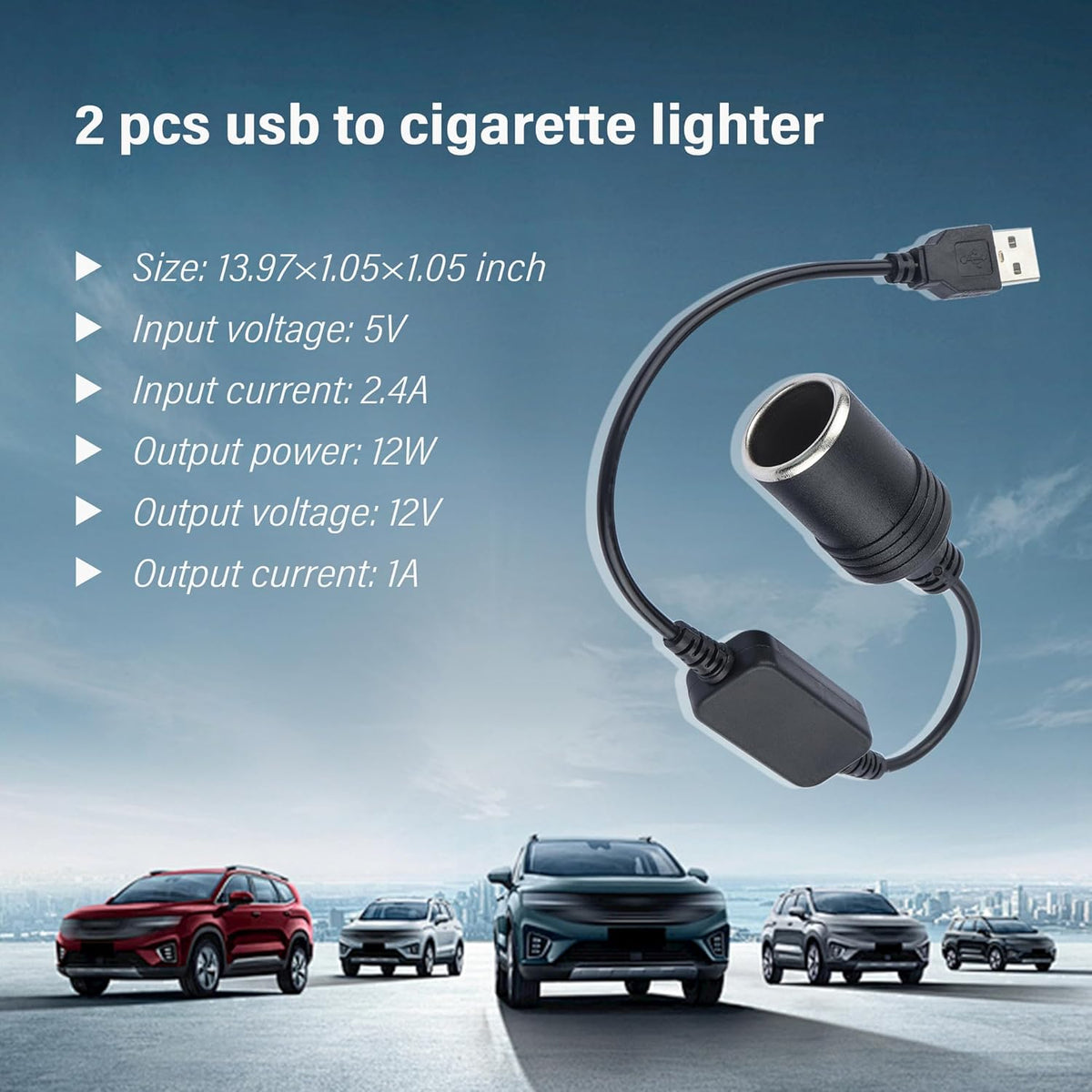 2PCS USB to Cigarette Lighter Adapter 12V Q64864