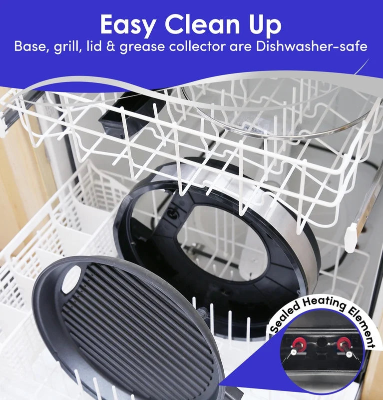 12" Indoor Electric BBQ Grill with Glass Lid X5330