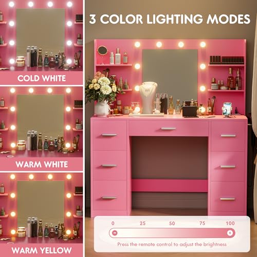 Black Vanity Desk with LED Lighted Mirror and 7 Drawers K295