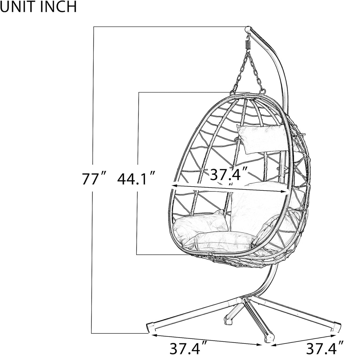 Egg Chair with Stand, Rattan Hanging Chair with Cushion W8449