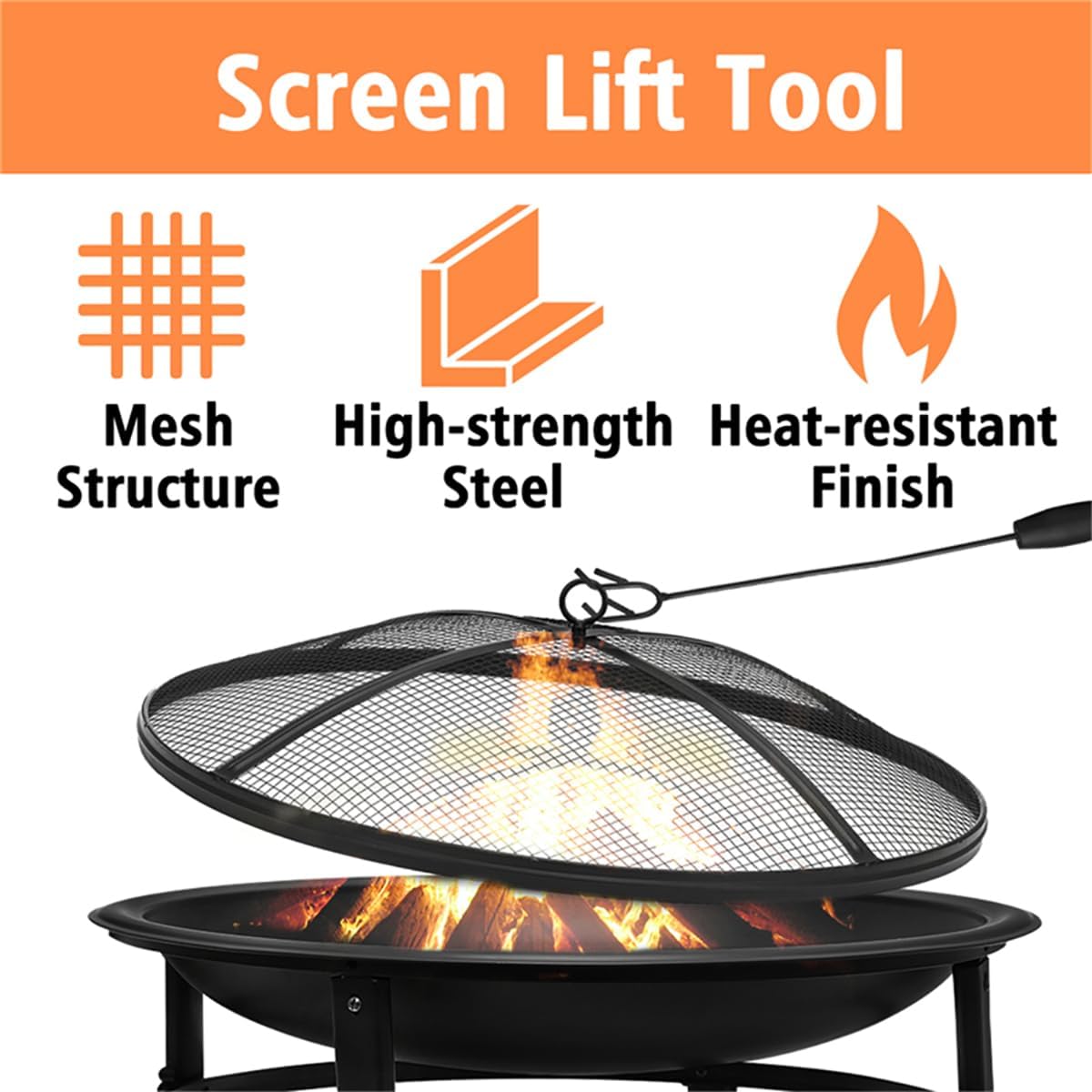 26 inch Wood Burning Fire Pit Bowl with Spark Screen Z6224