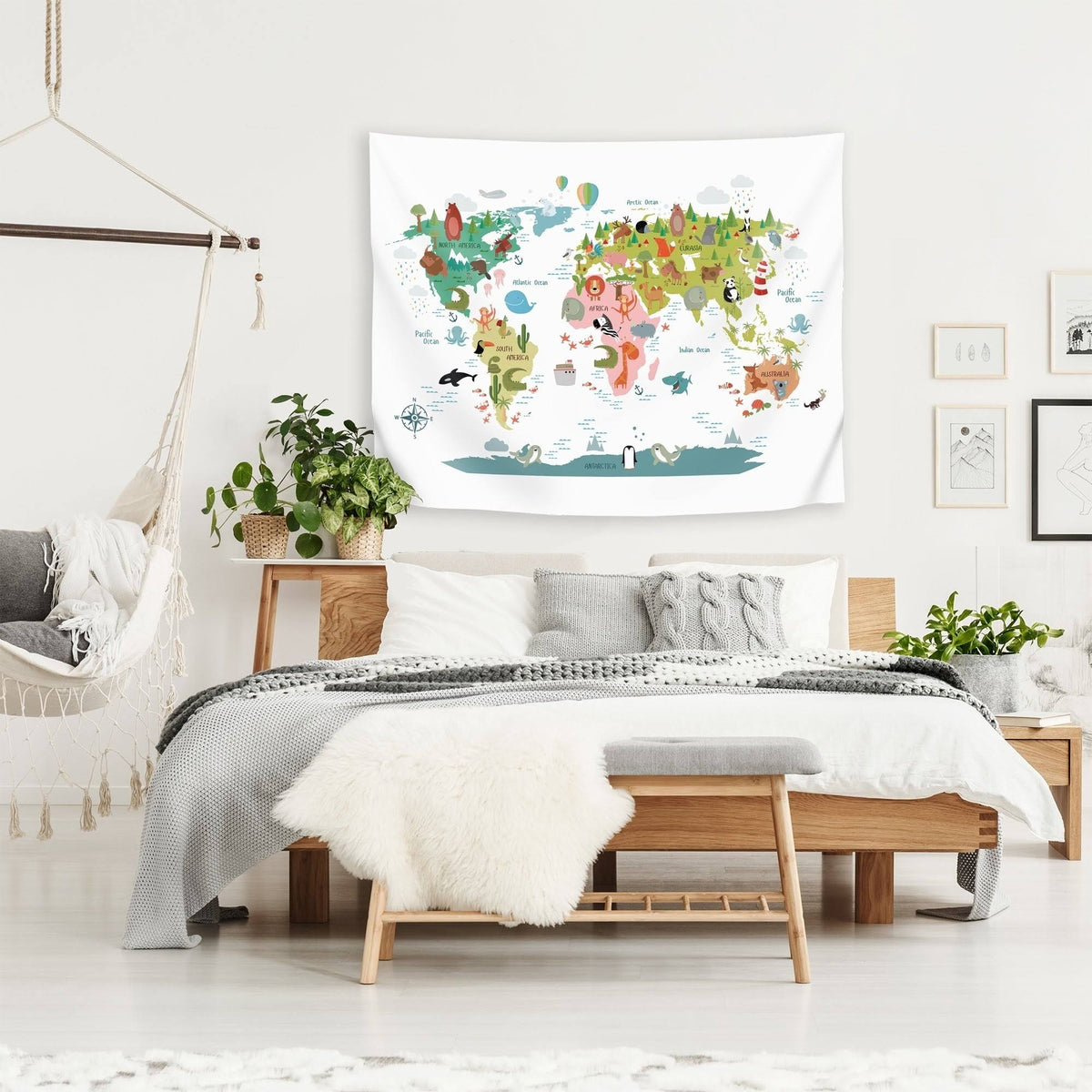 Animals World Map Wall Tapestry Z1358