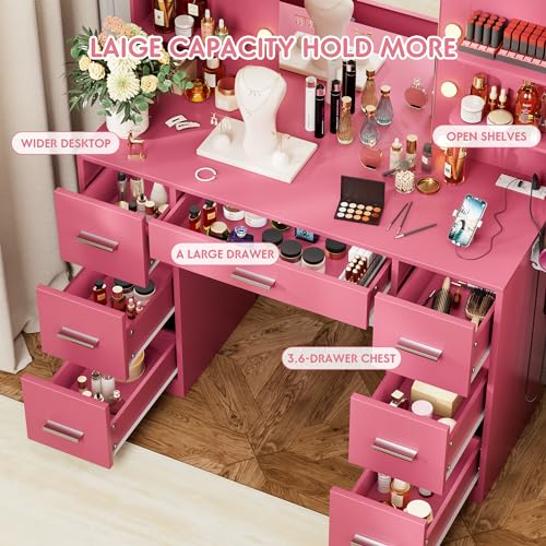 Black Vanity Desk with LED Lighted Mirror and 7 Drawers K295