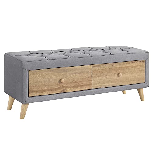 Gray Upholstered Wooden Storage Ottoman Bench with 2 Drawers T996