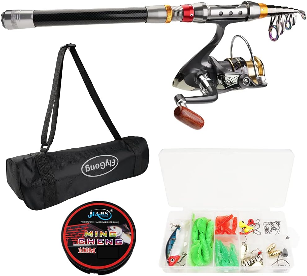 Telescopic Fishing Rod Combos with Spinning Reels and Carrier Bag W800