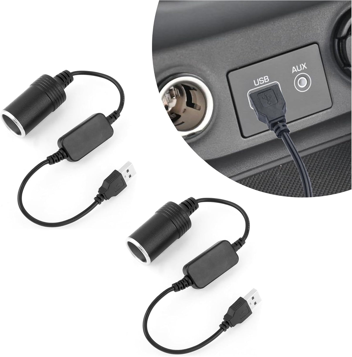 2PCS USB to Cigarette Lighter Adapter 12V Q64864
