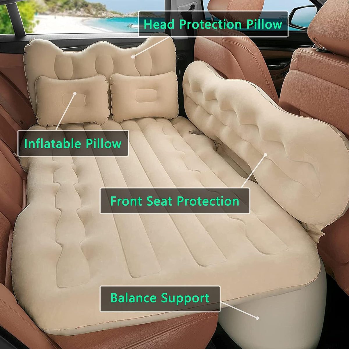 Beige Inflatable Car Air Mattress Y721634