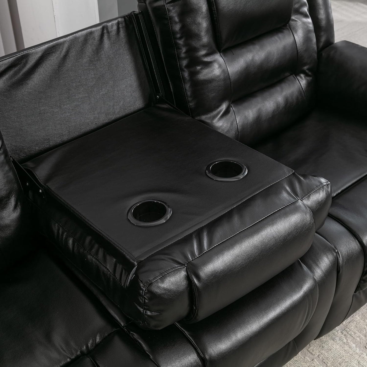 3 Seater Manual Reclining Leather Sofa with Center Console X851833