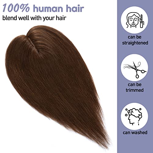 100% Real Human Hair Toppers Silk Base Clip in Hair Toppers 6 inch 27g Medium Brown T259347
