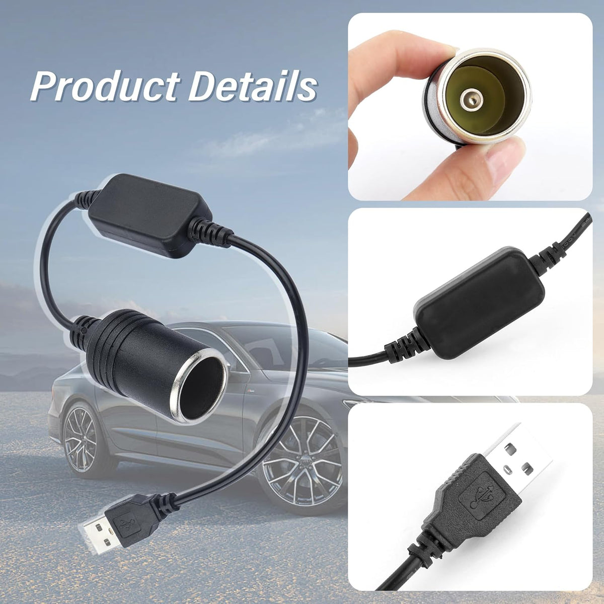 2PCS USB to Cigarette Lighter Adapter 12V Q64864