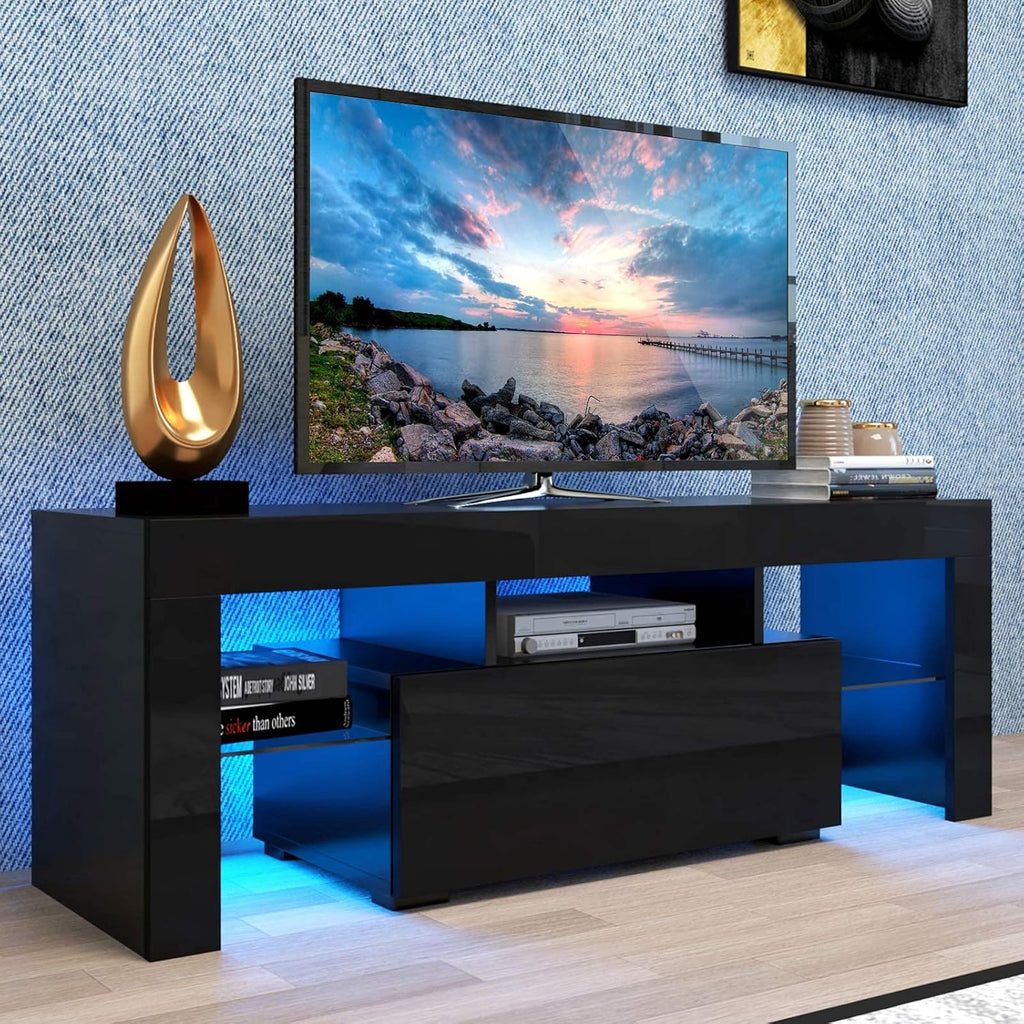 White Wall-Mounted TV Stand with LED Lights and 2 Storage Drawers H27289
