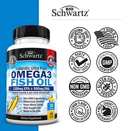 2250mg EPA DHA Omega 3 Fish Oil Supplement, Burpless Lemon Flavor, 180 Softgels M192388