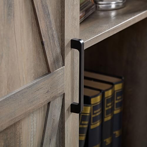 Tall Storage Cabinet Bookcase with Sliding Barn Door and Adjustable Shelf P10875