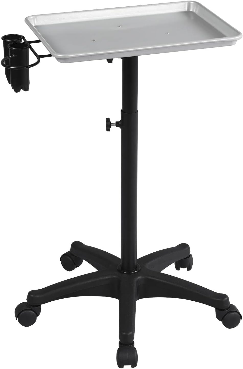 Rolling Salon Tray Aluminum Trolley Cart on Wheels Adjustable Height Silver H68775