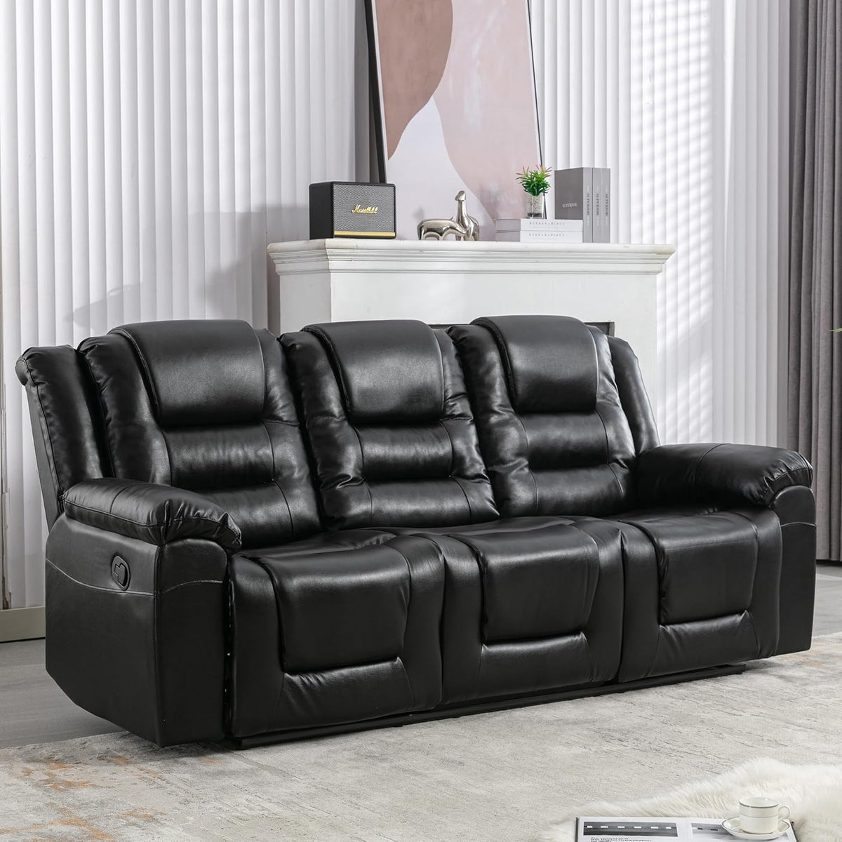 3 Seater Manual Reclining Leather Sofa with Center Console X851833