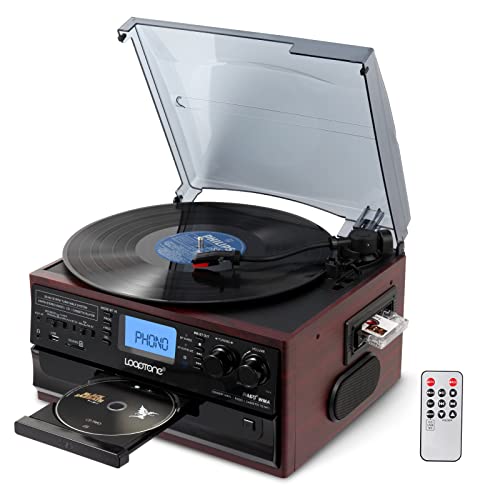 10 in 1 Bluetooth Record Player Turntable with CD Player Cassette AM/FM Radio Built in Speaker M7355