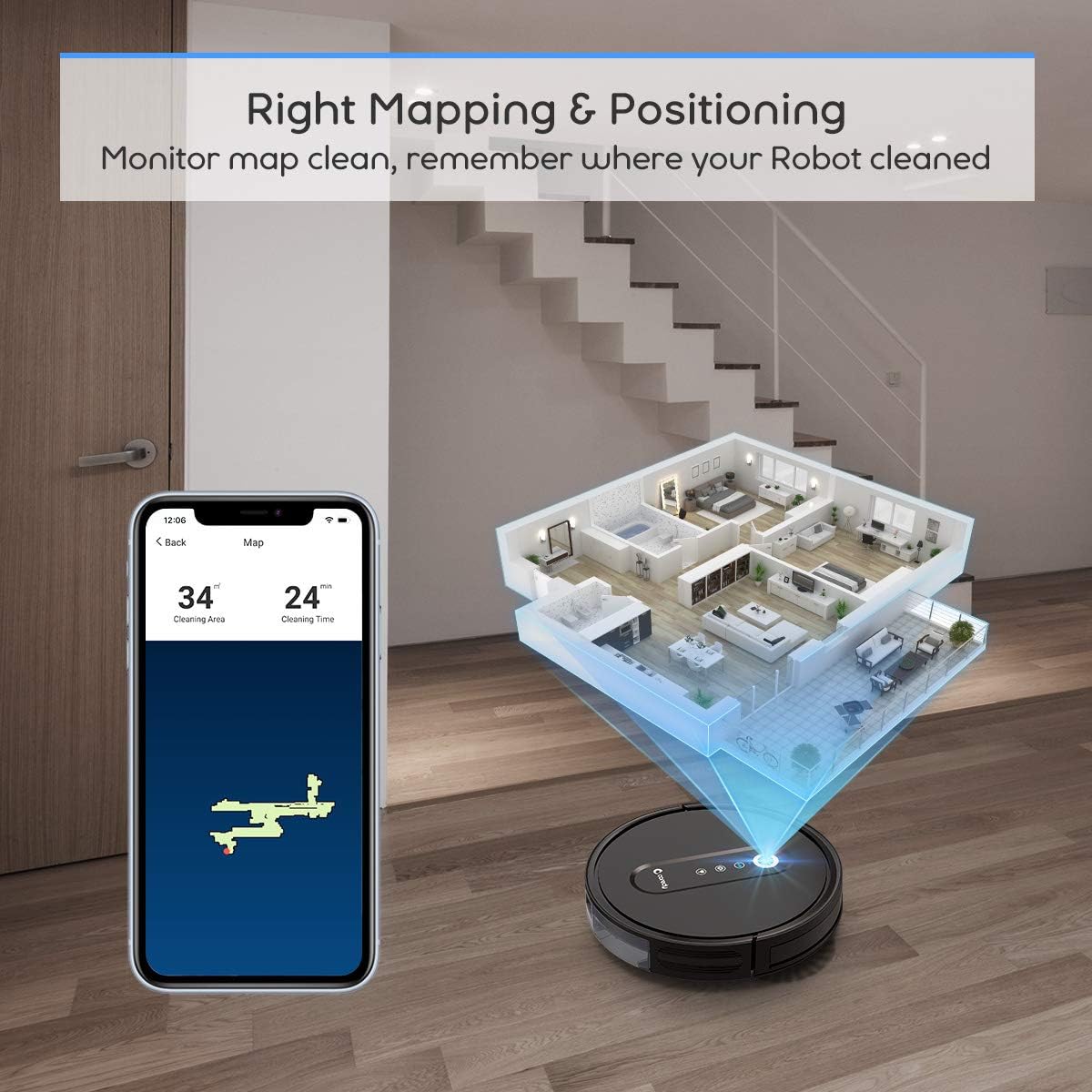 Smart Navigating Robotic Vacuum with 2000Pa Suction U894510