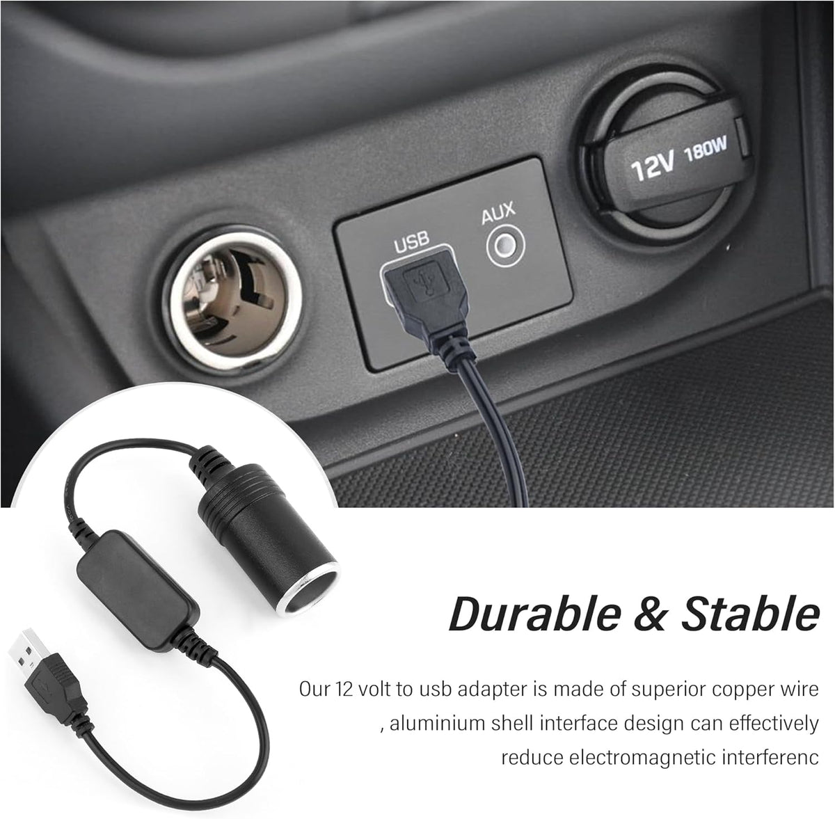 2PCS USB to Cigarette Lighter Adapter 12V Q64864