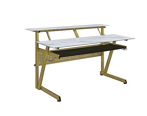 Black Tempered Glass Music Studio Workstation with 2 x 4U Rack F56434